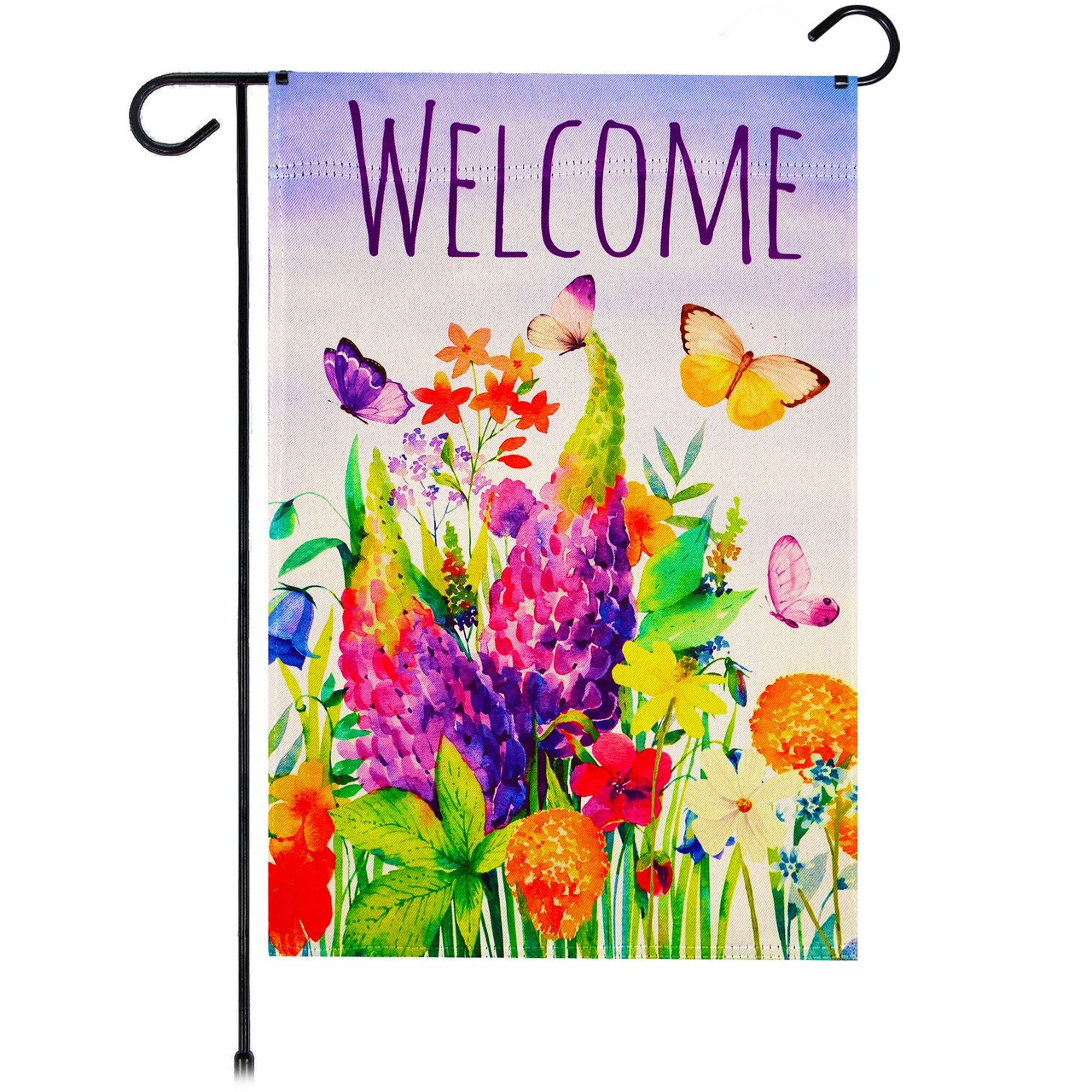 G128 Spring Floral Butterfly Welcome Garden Flag 12x18 In Double Sided Yard Garden Lawn Decoration